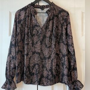 Ann Taylor Black and Pink Floral Blouse